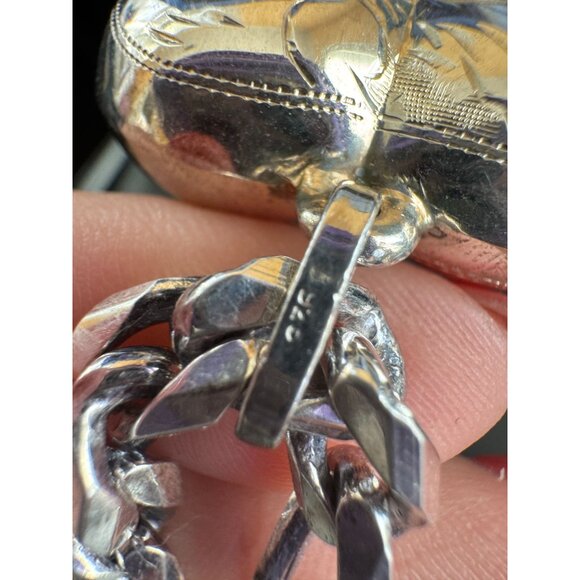 Sterling Silver Rope Necklace and Puffed Heart Pendant 18" Chain Link 52 Grams - Picture 4 of 10